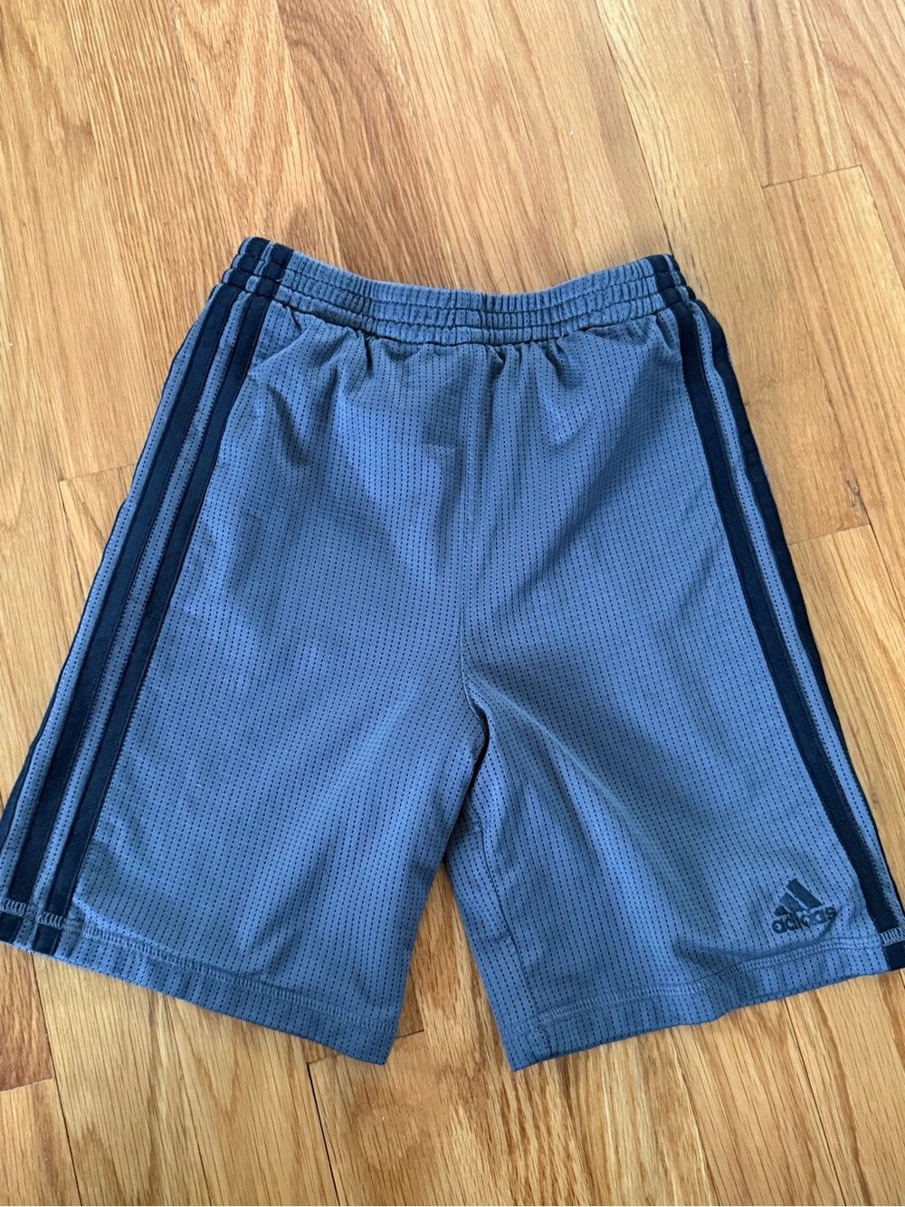 adidas boys Gray Athletic Mesh Shorts with Black Stripes